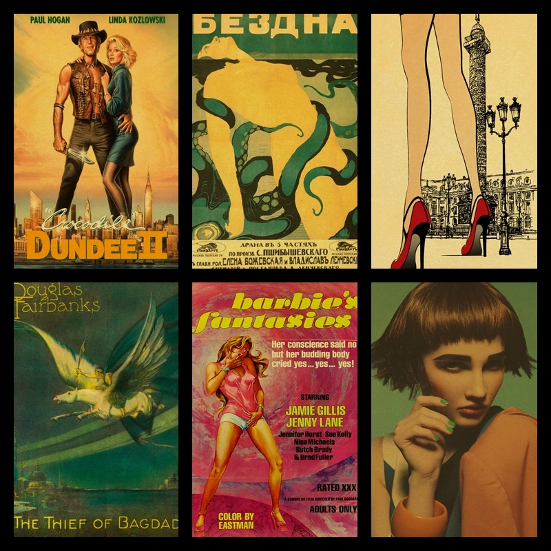 

Buy three to send one Vintage sexy classic film pulp novel/amelie/Leon poster brown paper poster living room decorative painting