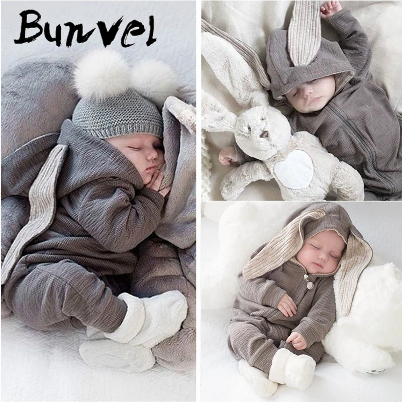 Bunvel/зимние комбинезоны для маленьких девочек, цельнокроеное боди для новорожденных, Костюм Пижама для малышей милый Осенний комбинезон с заячьими ушками для мальчиков, 5