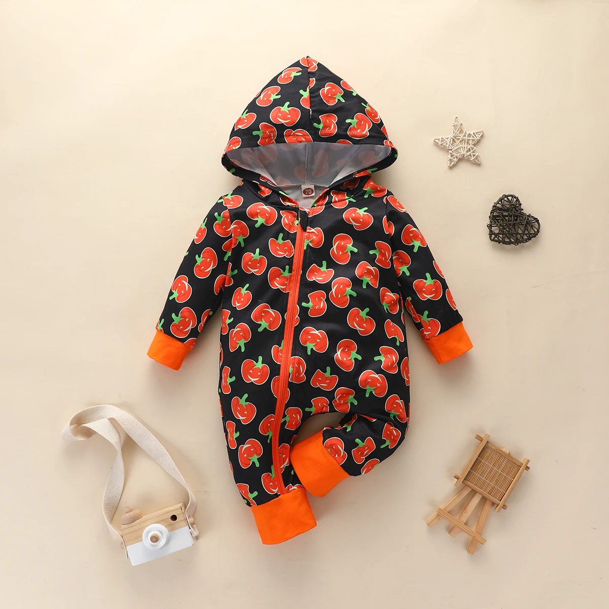 

Newborn Baby Long Sleeve Jumpsuit Autumn Fashion Pumpkin Turkey Pattern Hooded One Piece Long Pants ropa de bebe