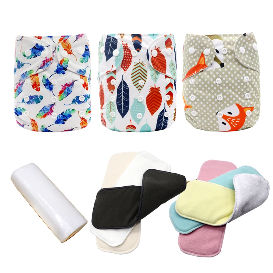 MABOJ Cloth Diapers Baby 9pcs Pocket Cloth Diaper One Size Reusable Washable Nappies Character Unisex Baby Care Pants Insert