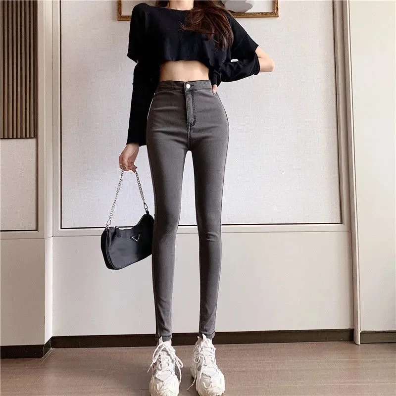 

2021 High waist tight elastic bag buttocks jeans Leggings sexy slim versatile show thin show high nine pencils trend