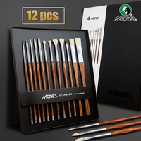 maries 007 series high end bristle brush set pear blossom wood penholder fan shaped for acrylic gouache watercolor oil painting