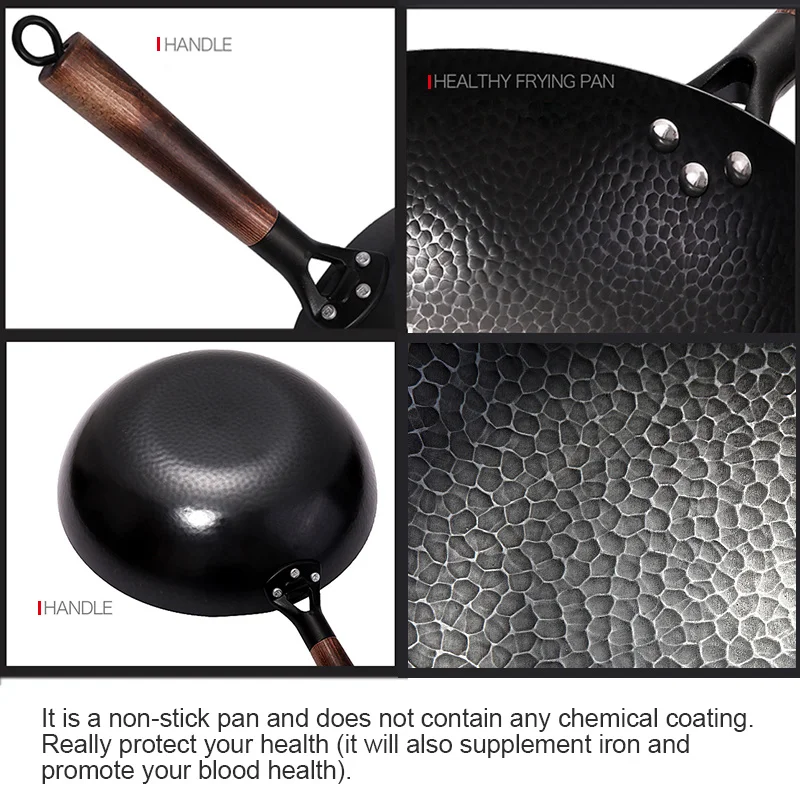 High quality iron pot traditional handmade iron pot non-stick pan uncoated gas stove induction cooker universal pan