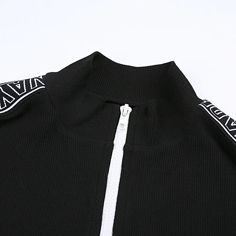 New 2020 Bodysuit Women Letter Zipper Half High Collar Long Sleeve Casual Bodysuits Women's Clothing ropa mujer D05601Y