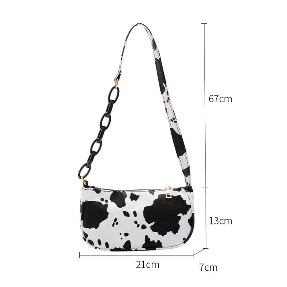

Youth Ladies Simple Versatile Bag Women Cow Print PU Leather Handbags Lady Acrylic Chain Small Shoulder Totes Bag