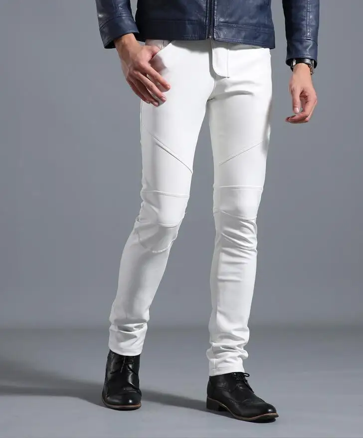 Мужские кожаные брюки для сцены модные мотоциклетные штаны из искусственной