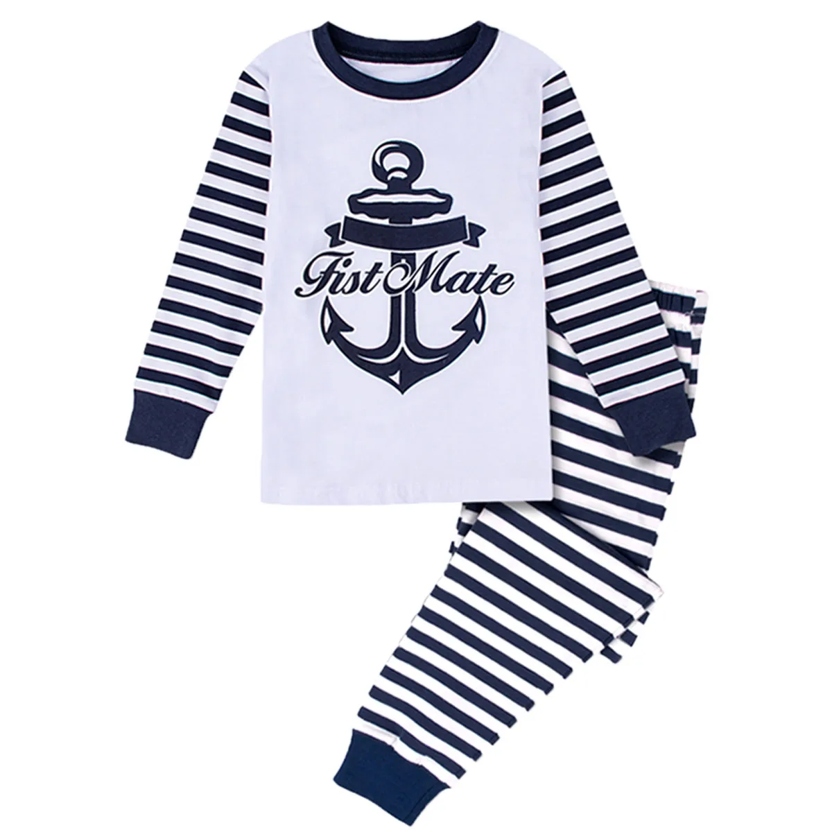 Детские пижамы для мальчиков комплект одежды сна в морскую и полоску с пиратским