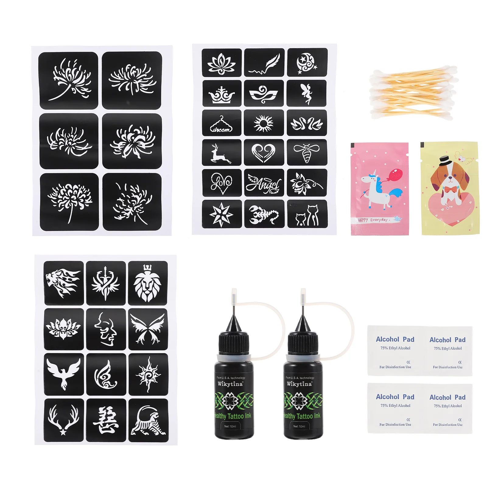 

1 Set of Temporary Colored Tattoos Hand-painted Tattoos Set with Templates