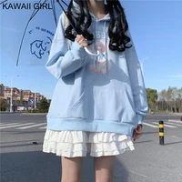 spring japanese cute cartoon print hoodie women plush thick loose student match sweatshirt female pullover kawaii girl clothing