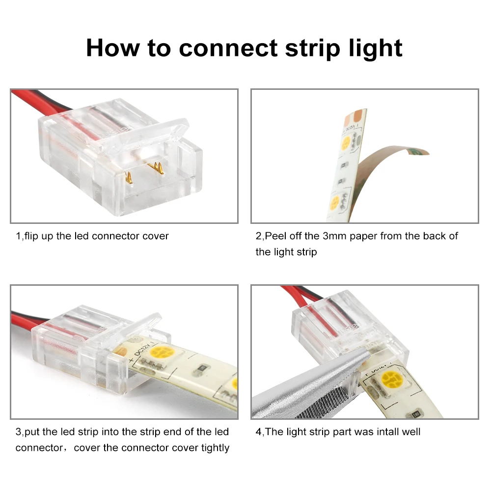 

4PIN No Soldering RGB Led Strip Connectors 10 mm Power Wire Connector For 3528/5050 Led Strip Wire PCB Electrical Wire Ribbon