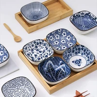 japanese ceramic square snacks bowls set with wooden tray creative tableware fruit dessert plate tray seasoning soy sauce dishes