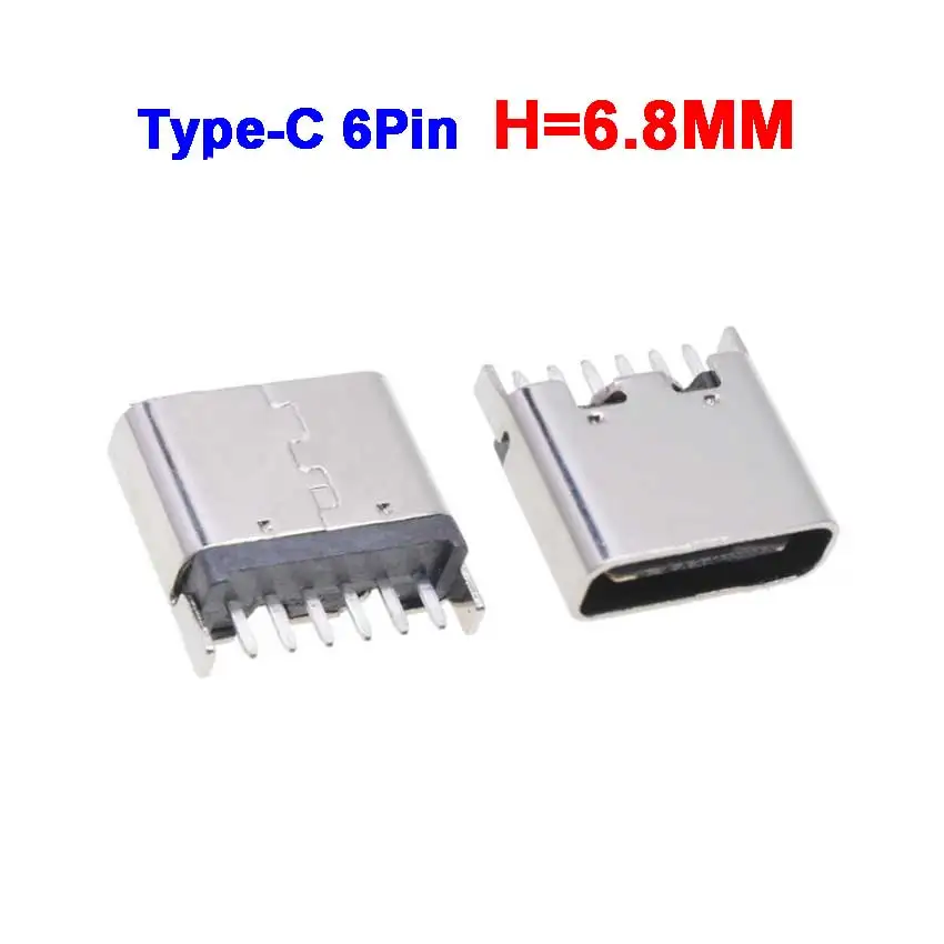 Tipo-c 6pin Tomada Vertical 6.8 mm Tomada Reta Carga Rápida 3.1 de Alta Velocidade Usb Porta Dip Plug Board H6.8 mm 50 Peças