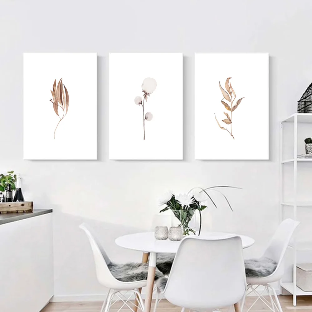 

Nordic Flower and Leaves Canvas Painting Cotton Wall Art Kitchen Posters and Prints Wall Pictures for Living Room