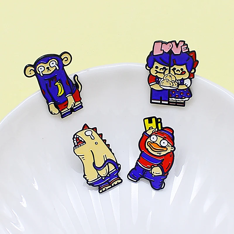 Забавные эмалированные заколки с милыми животными привет влюбленные мальчики и