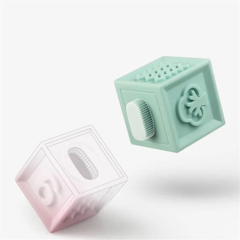 

Baby Soft Silicone Blocks Toys Kids Grasp Educational Building Blocks 3D Touch Rubber Squeeze Toy 12pcs/set