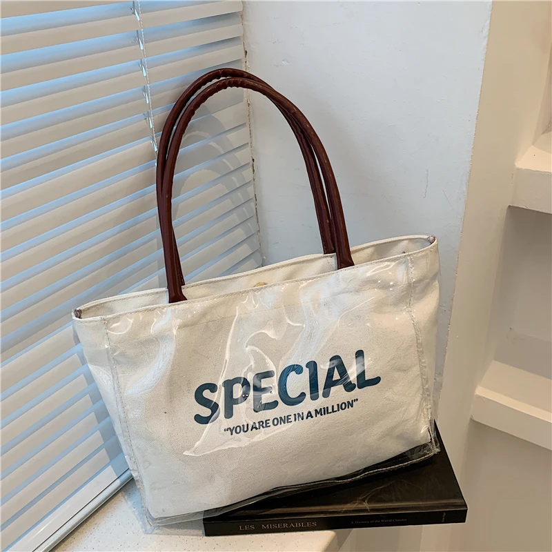 

2021 Summer Personalized Brand Popular Large-Capacity Transparent Jelly Picture Mother Printing Pvc Women Shoulder Tote Handbag