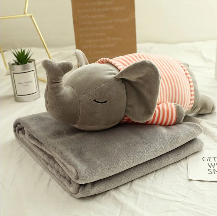 Elephant Pink Мультяшная Подушка с фланелевым одеялом для детей, наполнитель из шелка и хлопка, домашняя игрушка, кукла, Шейная Подушка для спальни, подушка для сна - Цвет: Elephant Pink