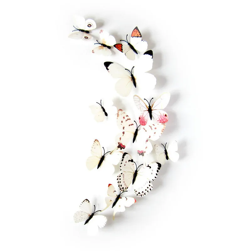12 шт./лот Красочные Искусственные белые бабочки милые наклейки на стену вечерние