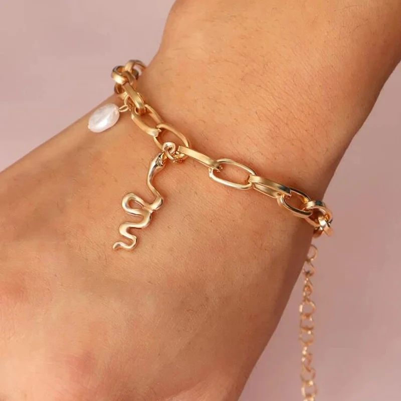 

YWZIXLN Boho Engraved Geometry Chain Pearl Snake Pendant Bracelet Accessories Best Gift For Women Wholesale B047