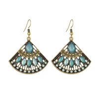 creative ethnic fan shaped earrings for women long tassel fashion bohemian style big pendant earrings