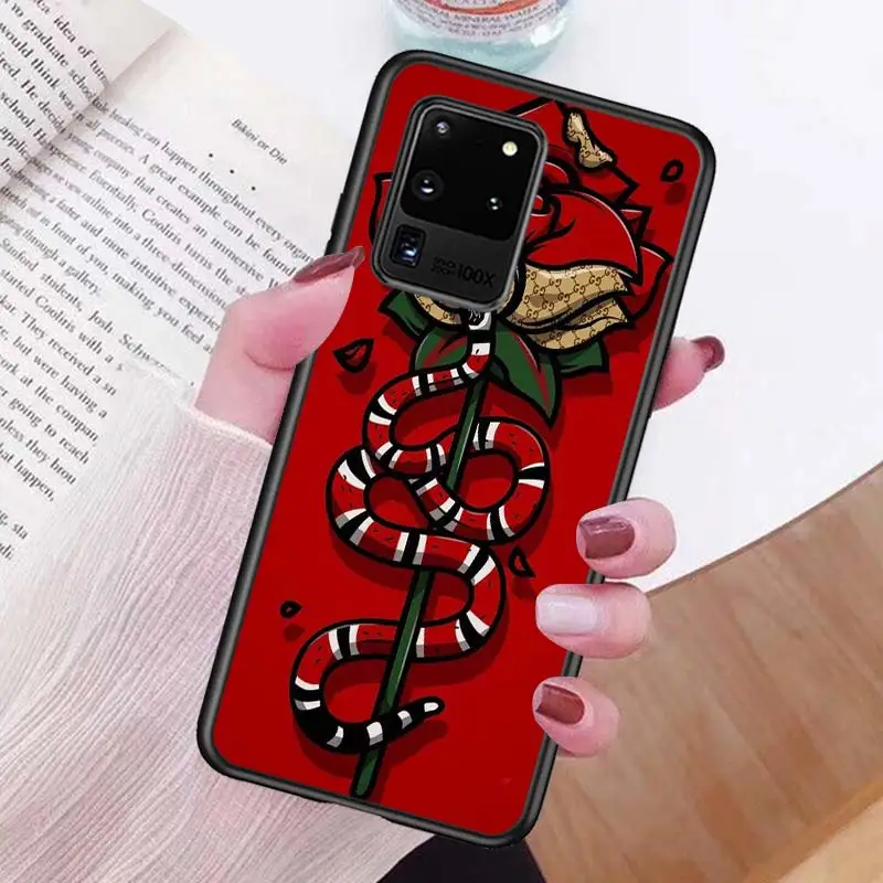

Italian luxury Brand Snake for Samsung S20 FE Ultra Plus A91 A81 A71 A51 A41 A31 A21 A11 A72 A52 A12 Soft Black Phone Case