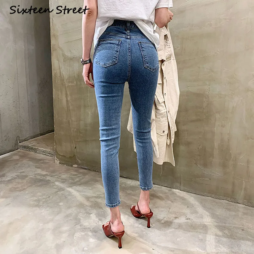 

Women's High Waist Jeans Korean Stretch Side Split Female Denim 2020 Skinny Jean Slim Femme Vintage Clothes Y2K Pants Aesthetic