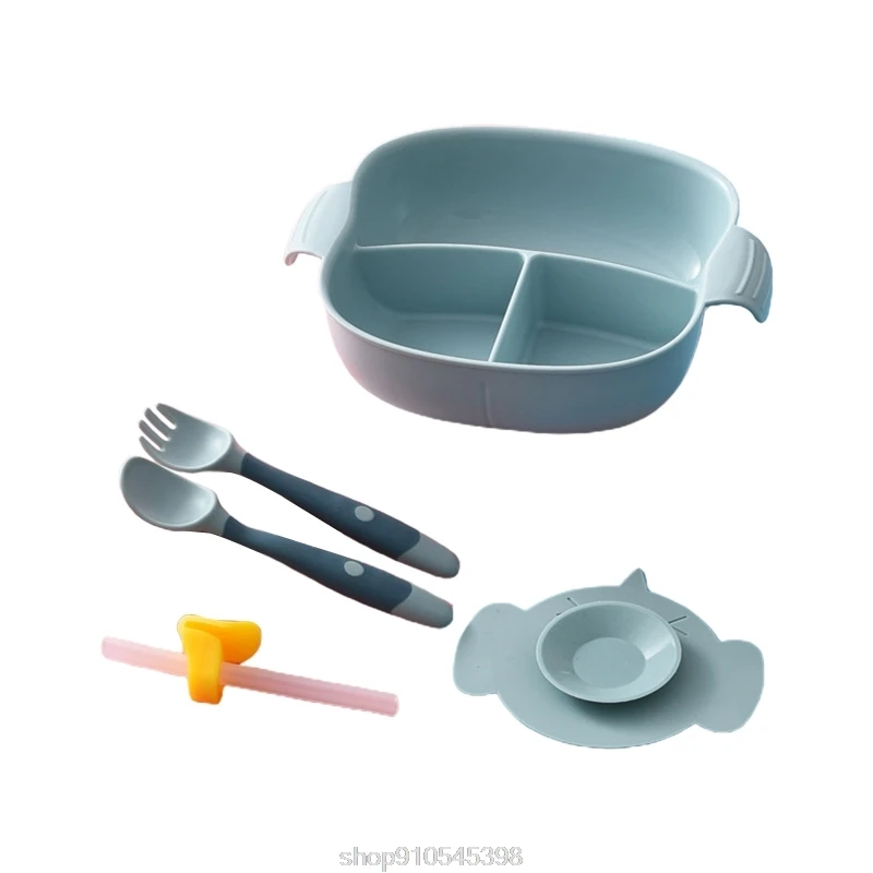 

Infant Learning Feeding Training Dinnerware Baby Divided Plate Bowl Suction Cup Dish Spoon Fork Bibs Tableware D09 20 Dropship