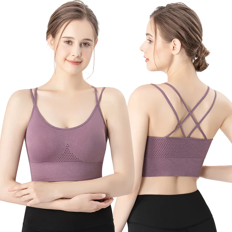 

Women Bras Seamless Wire Free Sports Support Fitness Vest Sport Bras Breathable Underwear Cross Back Bra Tops