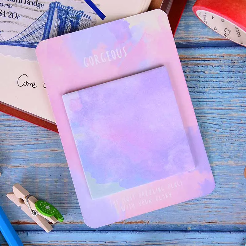 

1pc Memo Pad Watercolor Geometric Self-adhesive Memo Pad Sticky Notes School Supplies Bookmark Label 30 Pages