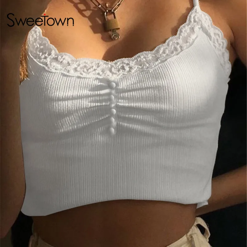 Sweetown уличная кружева лоскутное летняя Однотонная юбка американка с белым топом