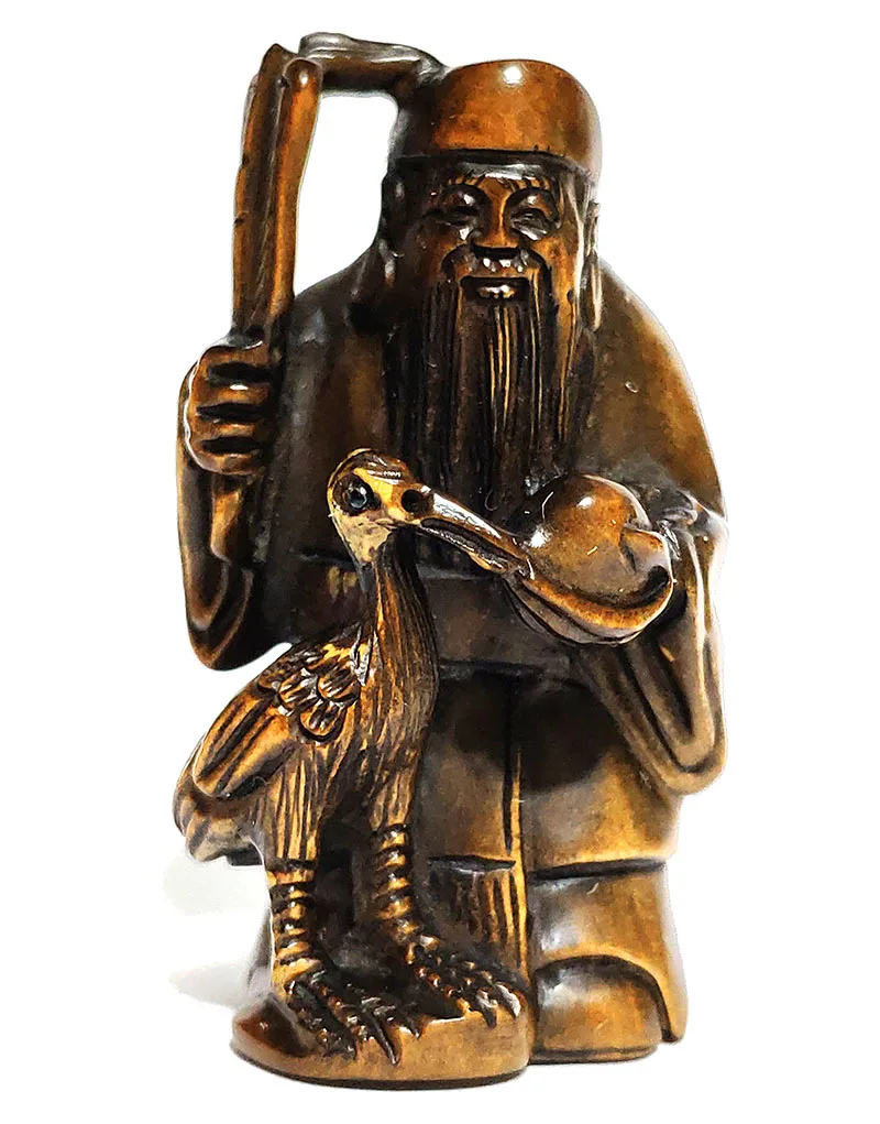 

Y6312 - 2'' Hand Carved Boxwood Netsuke: Immortal and Crane Bird