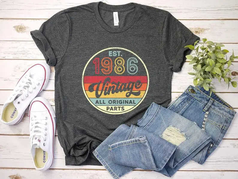 

Vintage 1986 Shirt, 34th Birthday Shirt, 1986 Vintage All Original Parts Shirt woman tshirts summer plus size Summer goth