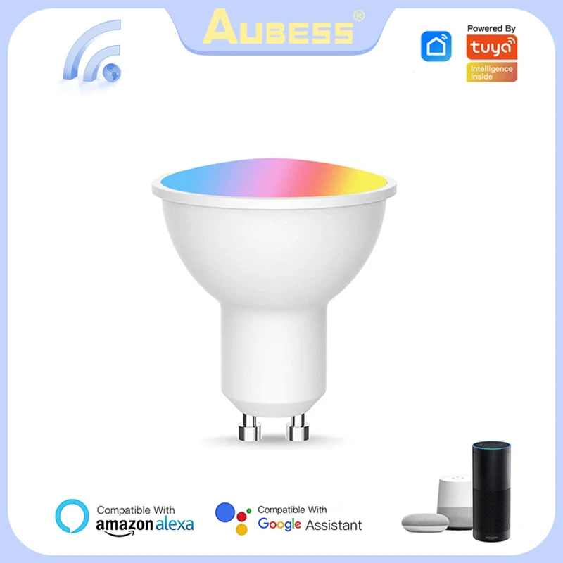 

Aubess Gu10 Wifi Smart LED Light Bulb 85-265V 4W Spotlight RGB+CCT Dimmable Lamp Work With Tuya Smart Life APP Alexa Google Home