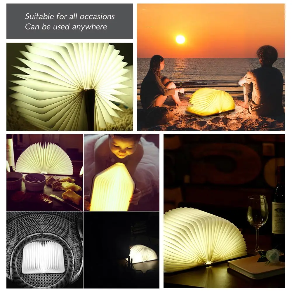 USB-зарядка 5 цветов 3D Креативный светодиодный ночник для книг магнитный складной