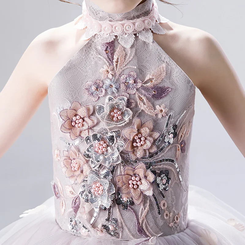 Детское платье принцессы Пышное вечернее с цветочным узором для девочек на