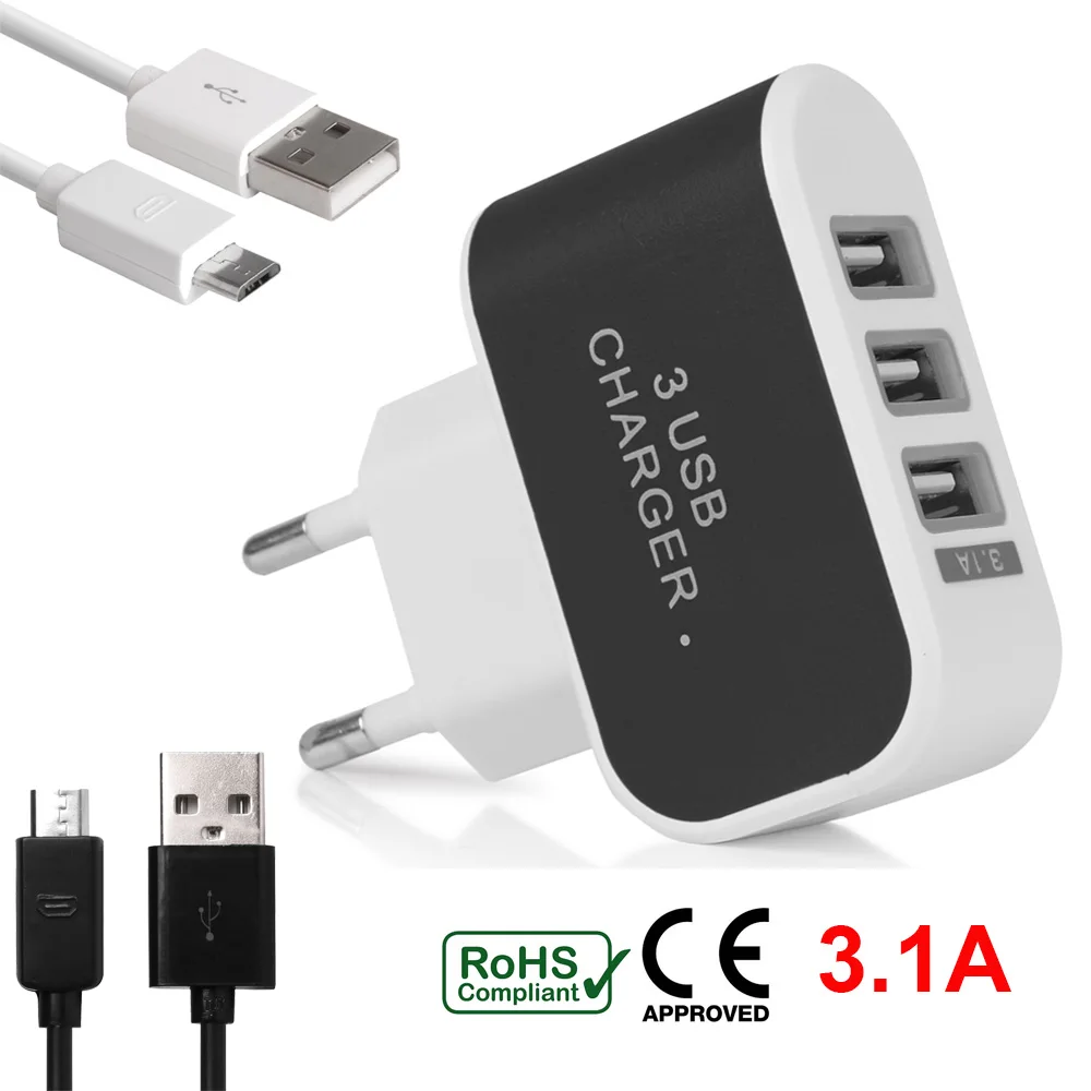 POWSTRO 3 USB порта Micro зарядное устройство адаптер для зарядки концентратор вилка