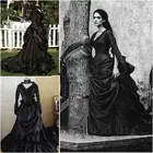 Черные 19-е суеты век готические викторианские Свадебные платья с птицами драпированные вампирские Бальные маскарадные свадебные платья
