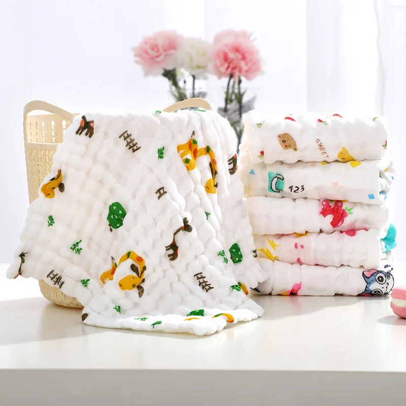 

5PCS Child Baby Handkerchief Kindergarten Face Towel Square Towel Six-layer Gauze 11 Inches Cotton Pattern Infant Wipe Cloth