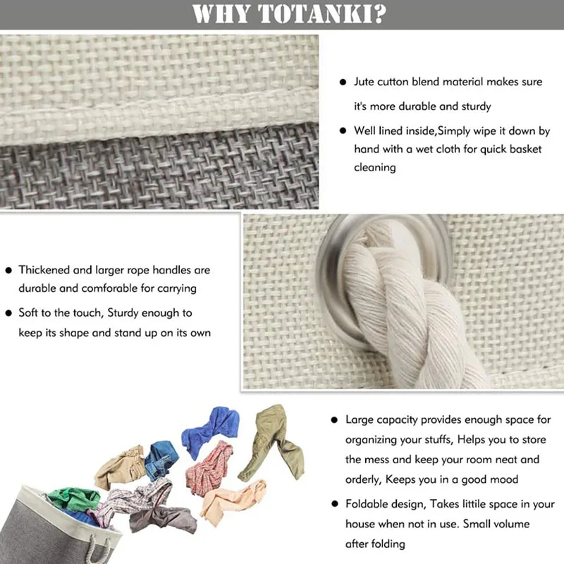 

2-Pack 66L Large Linen Laundry Basket with Cotton Handle, Foldable Laundry Hamper, Collapsible Laundry Organizer