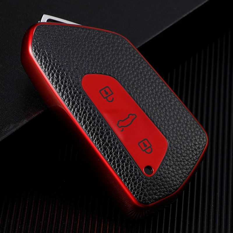 

Leather TPU Car Smart Key Case Protective Cover Shell Fob Protector Keychain for Skoda A8 for Volkswagen VW Golf 8 Mk8 2020