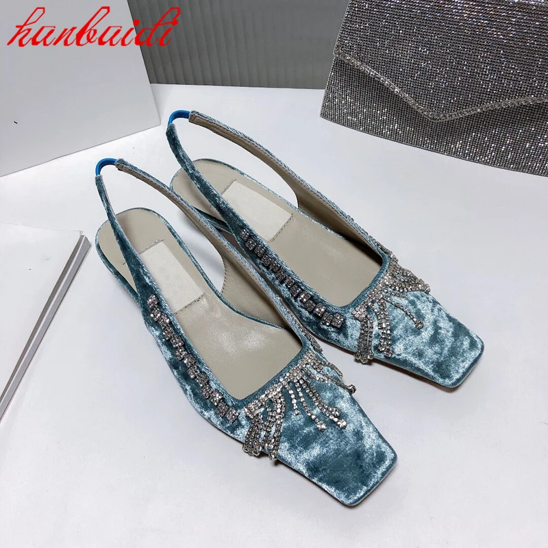 

Summer Female High Heeled Shose Rhinestone Inlaid Design Sandals Heel Square Shose After Empty Woman Shose