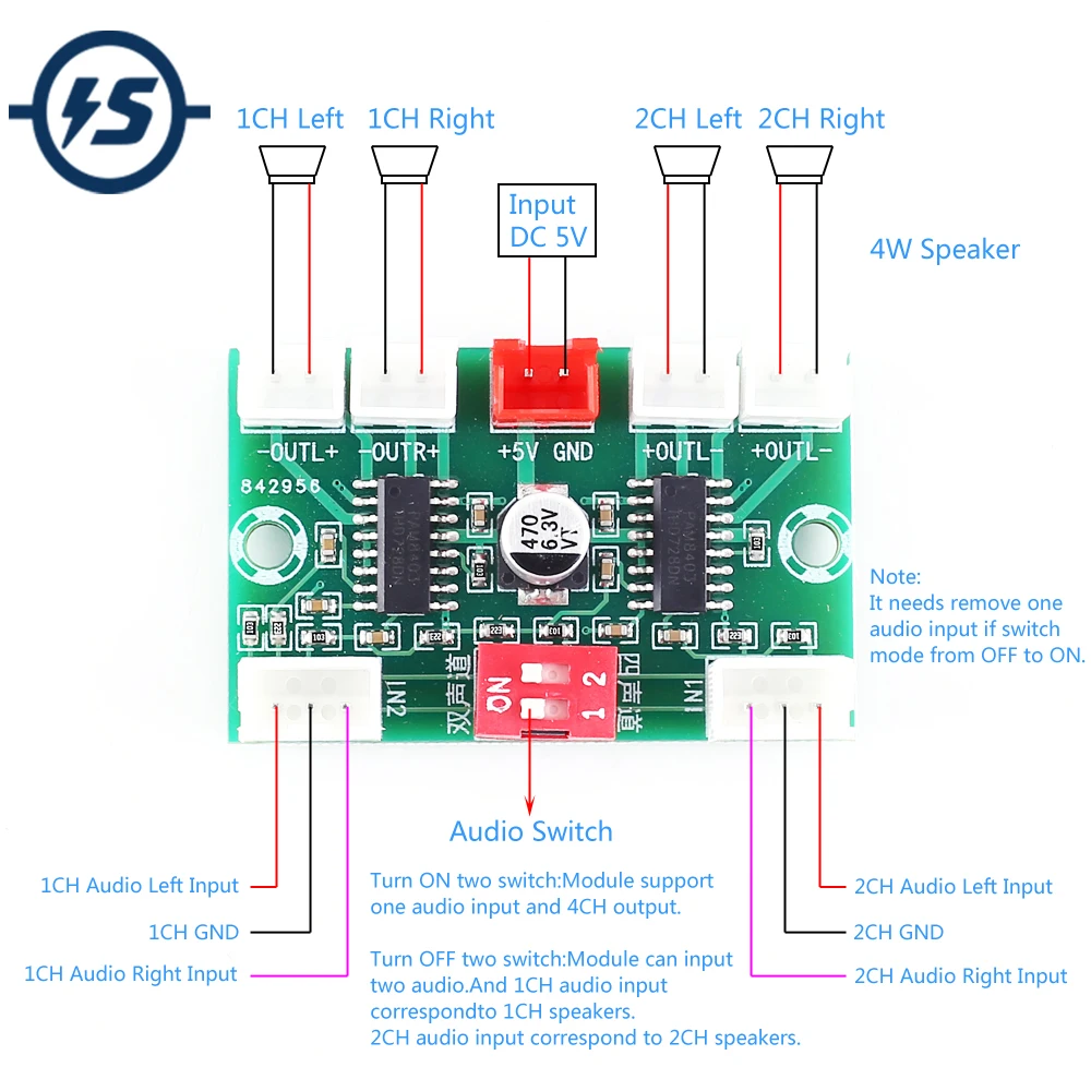 Плата цифрового усилителя мощности PAM8403 4-канальный аудиовыход 3 Вт * 4 5 В блок