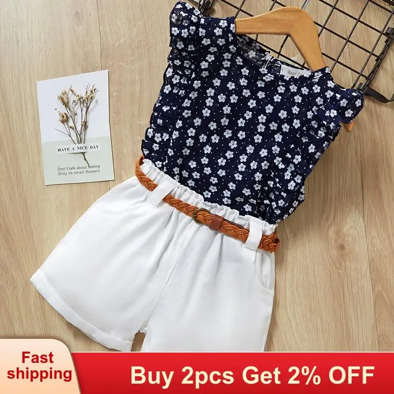 Комплекты одежды для девочек Детская летняя повседневная одежда темно синего