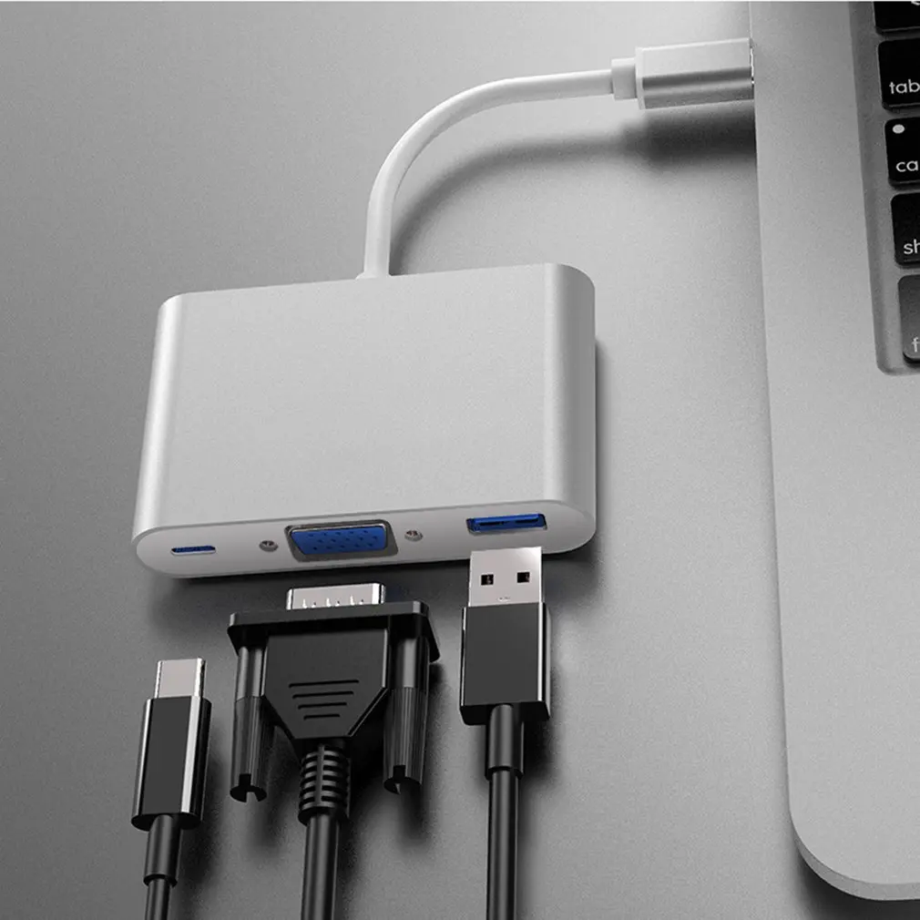 TypeC адаптер 3-в-1 Thunderbolt 3 концентратор USB Type C к HDMI VGA 5 мм разъем с Type-C доставка