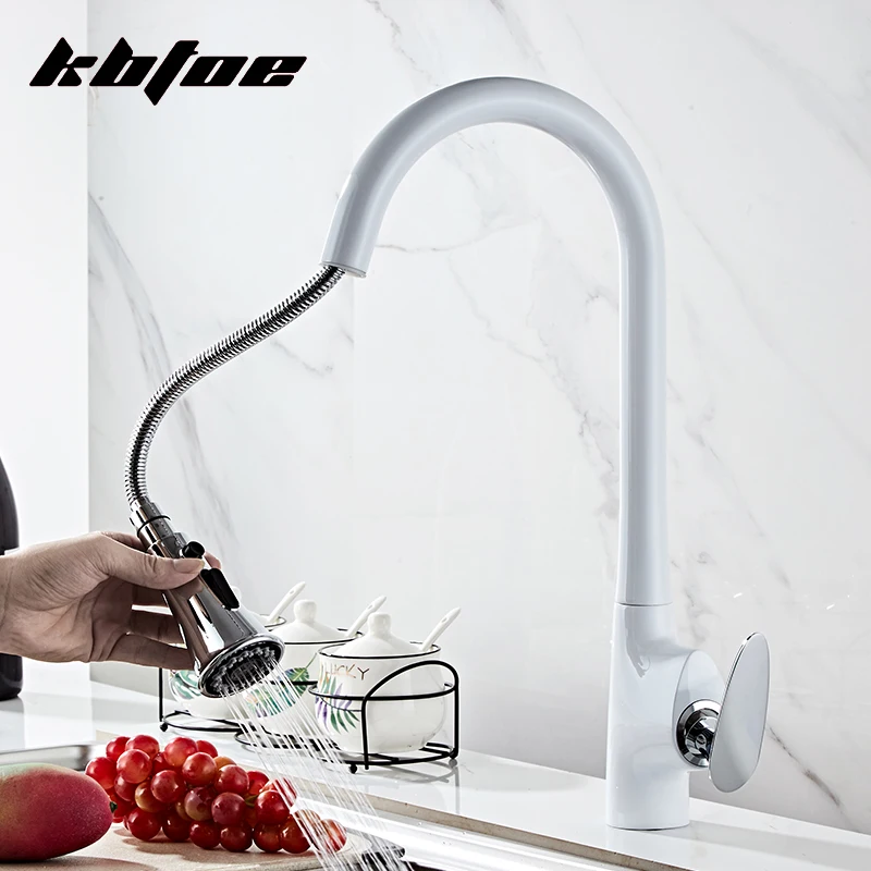 

Выдвижной Смеситель для кухни, кран с одним отверстием для горячей и холодной раковины, вращающийся на 360 градусов, черный/хром/белый