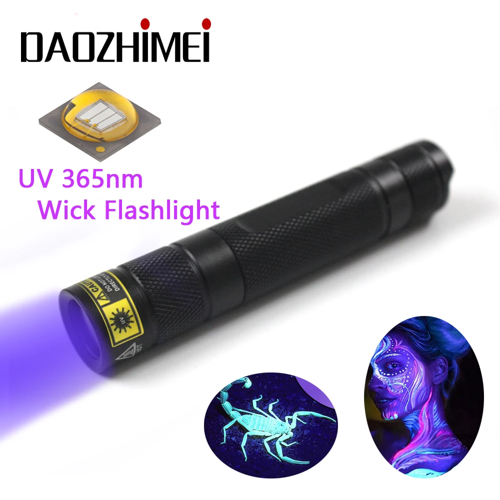 

UV Flashlight LED 365nm Rechargeable Ultra Violet Ultraviolet Invisible Torch for Pets Stain Hunting Marker Use 18650 battery