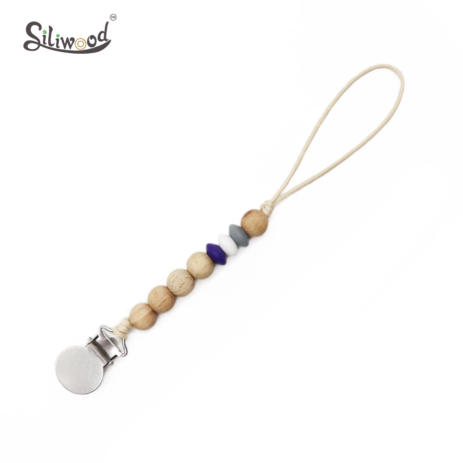 Baby Pacifier Clips Wooden Chain Beads Dummy Soother Clip Holder Nipple Attachment Wood Teether | Мать и ребенок