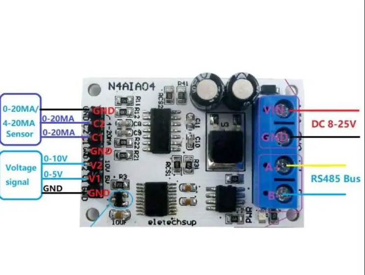 

2 / 4 / 7 канал 4-20MA RS485 напряжение и ток аналоговый коллектор АЦП с протоколом Modbus RTU ptz-камеры 03 06 код функции