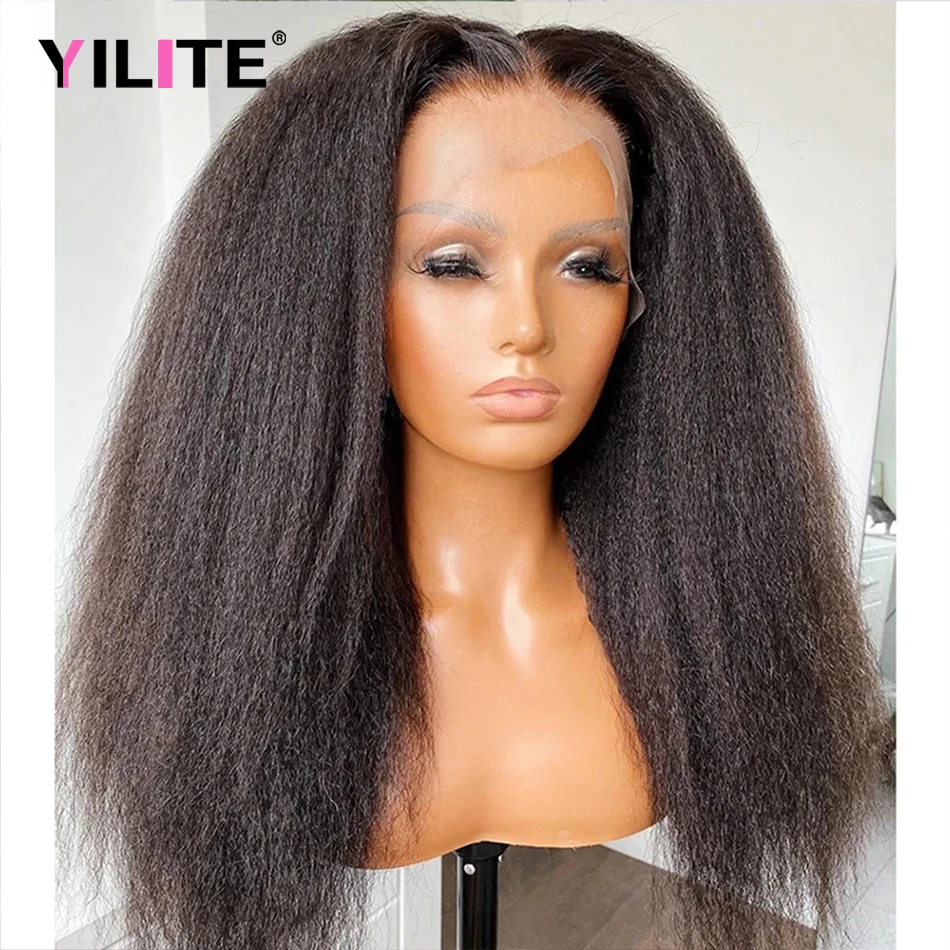 

180% Density Yaki Straight HD Transparent Lace Front Wig Natural Glueless Lace Kinky Straight 13x6 Lace Frontly Human Hair Wigs