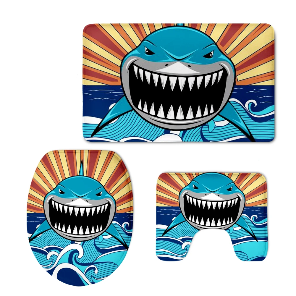 

Funny 3D Animal Cartoon Shark Print Toilet Seat Covers for Bathroom Soft Non-slip Washroom Rugs Home Decorative Carpet 3pcs/set
